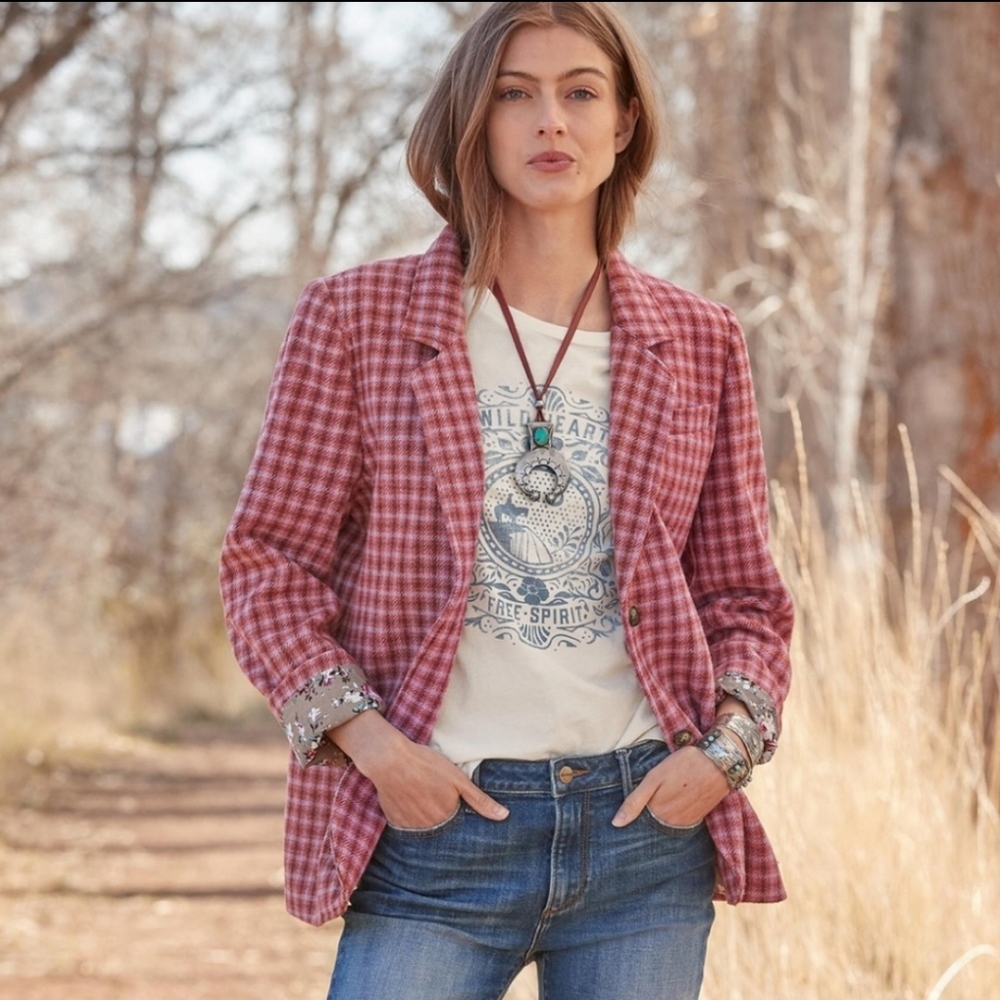 Sundance Pink Plaid Blazer Jacket